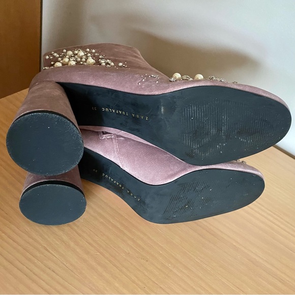 Zara velvet pearl embellished ankle boots mauve pink - Picture 9 of 12